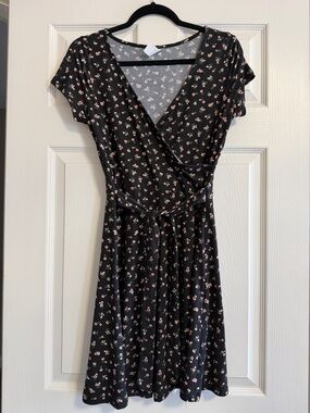 twik Black Mini Wrap Dress with Pink Floral Print